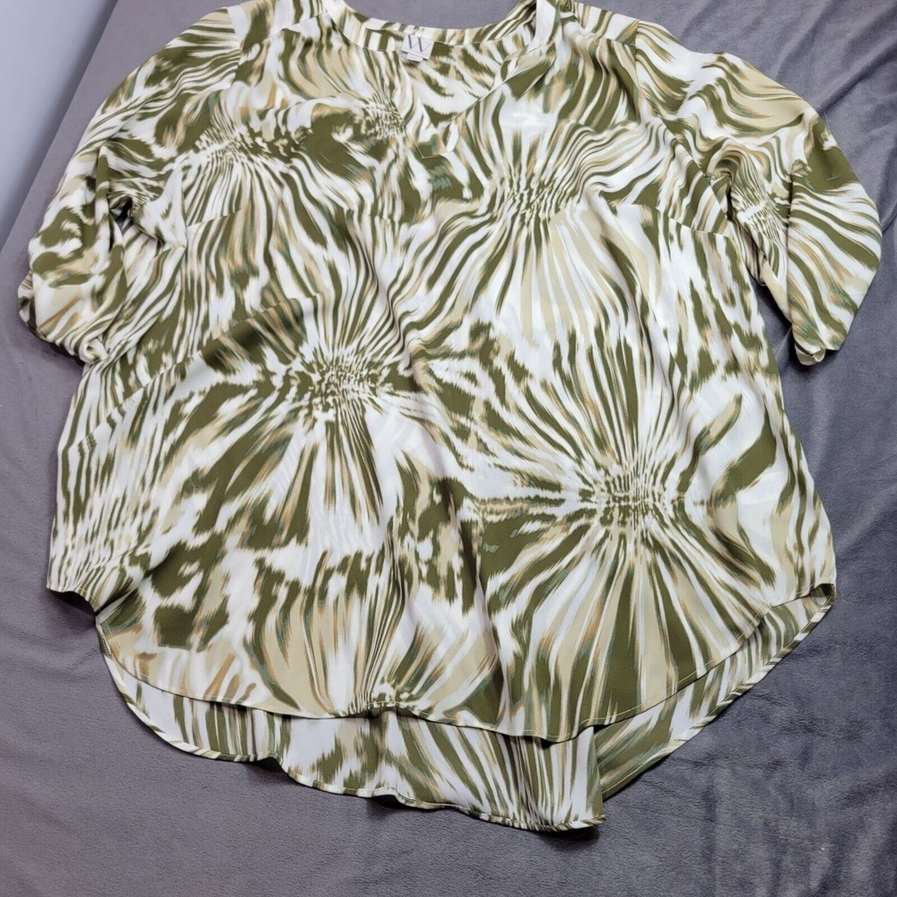 Worthington Womens 2X Green & White Patterned Blouse Polyester
